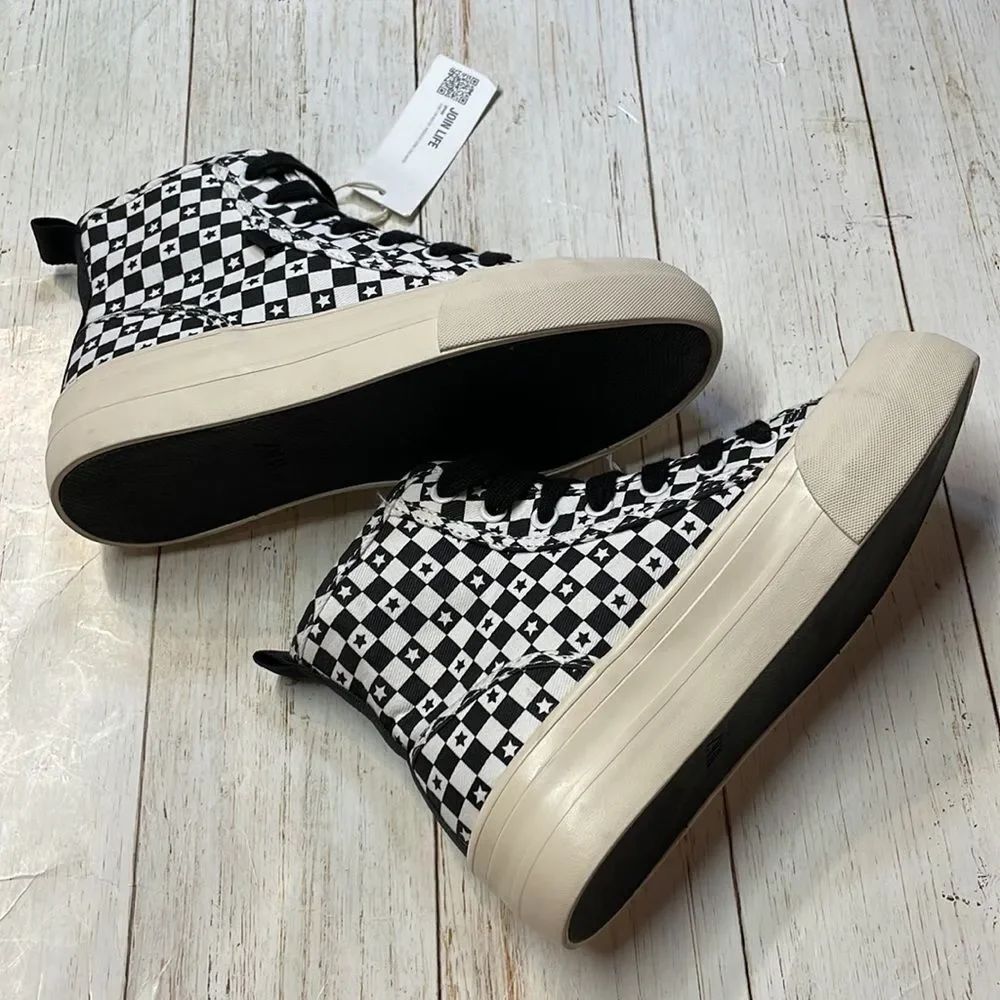 Zara Kids Checkerboard High Top Sneakers Star Print Canvas Size 2.5